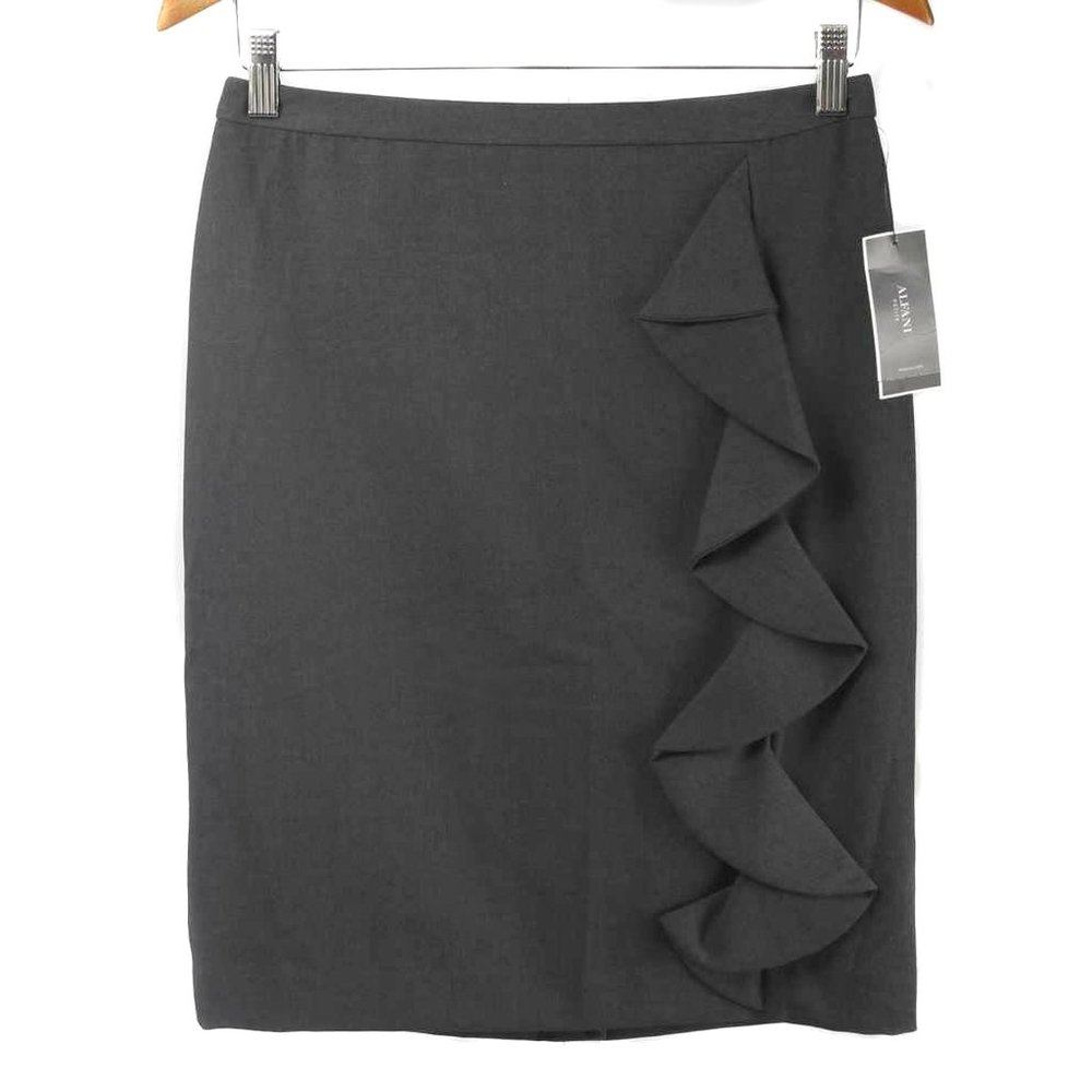 ALFANI Charcoal Gray Waterfall Ruffle Pencil Skirt Women's Size 4P